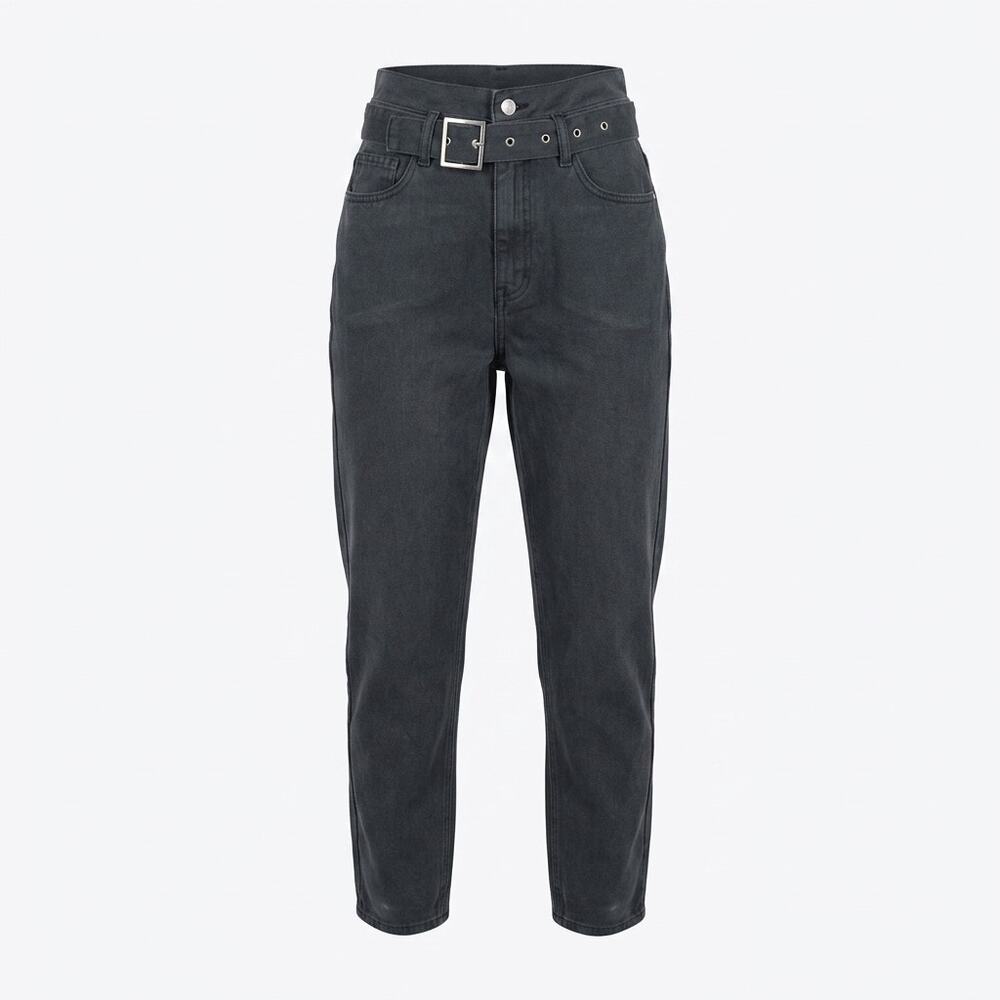 PacSun Mom Jean Gray Denim High Waist Belted Tapered Jeans Women Size XS